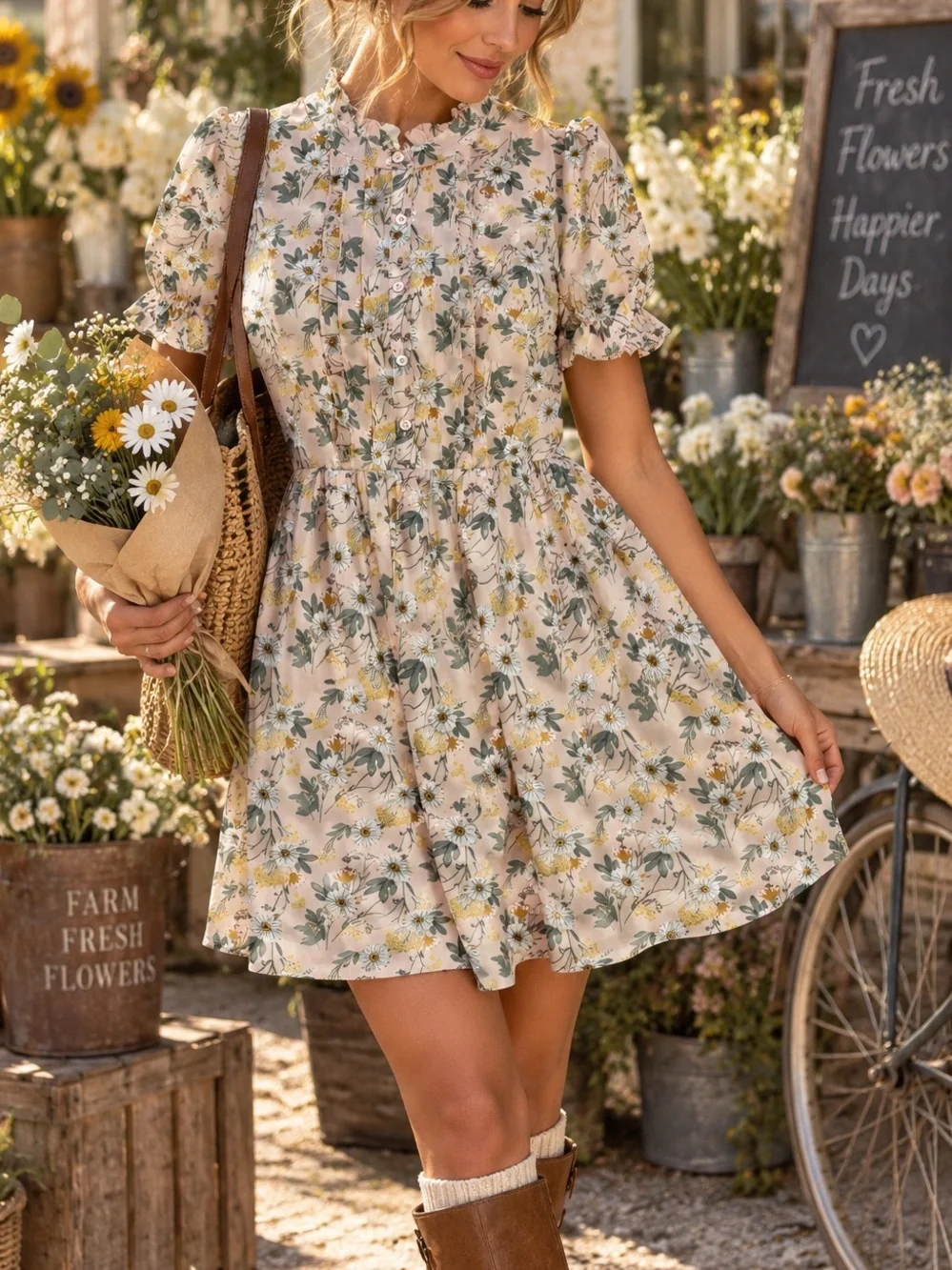 Cottagecore Floral ruffle Mini Dress in pink lined small **2 for 20**